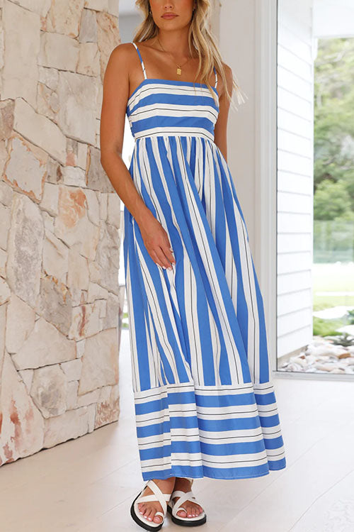 Mixiedress Back Cut Out High Waist Striped Maxi Cami Dress