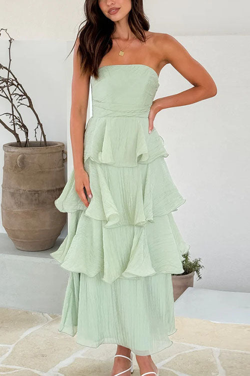 Mixiedress Strapless Ruffle Layered Maxi Dress