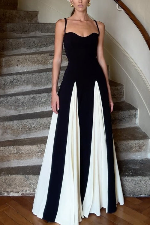 Mixiedress Low Cut Color Block Swing Maxi Cami Dress