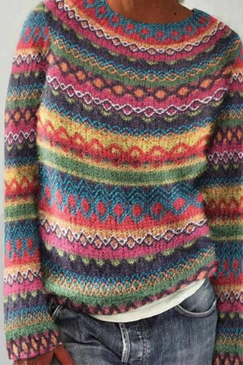Mixiedress Crewneck Vibrant Rainbow Chunky Knit Sweater(in 4 Patterns)