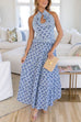 Mixiedress Halter Cut Out Backless Frill Trim Floral Print Maxi Dress