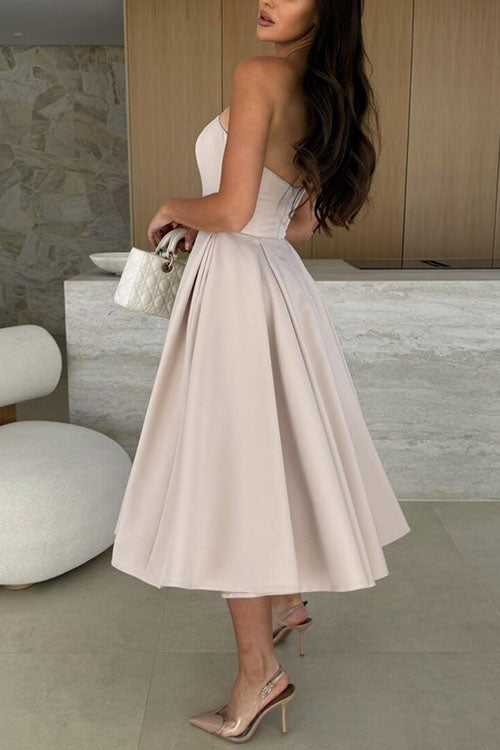 Mixiedress Strapless Open Back Waisted Swing Midi Dress