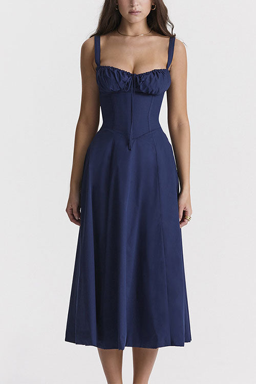 Mixiedress Drawstring Neck Slit Bustier Midi Cami Dress