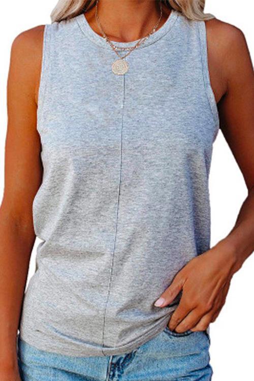 Mixiedress Solid Crewneck Casual Sleeveless Top
