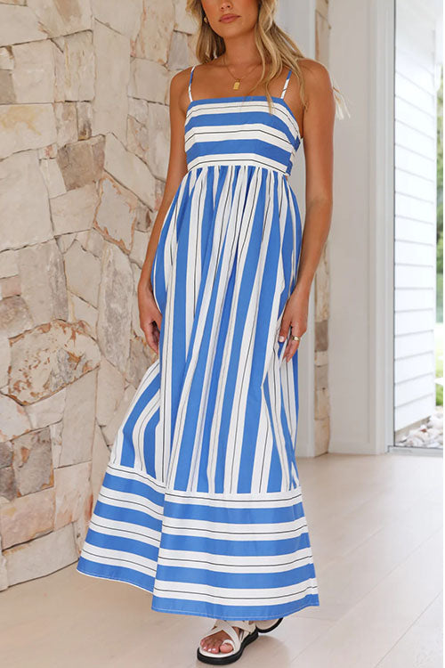 Mixiedress Back Cut Out High Waist Striped Maxi Cami Dress