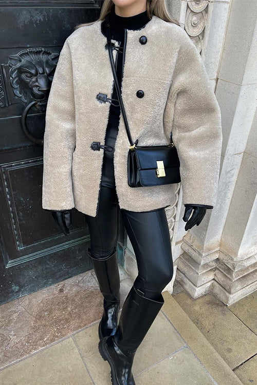 Mixiedress Button Down Pocketed Faux Fur Fleece Coat