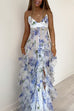 Mixiedress V Neck Backless Cut Out Ruffle Trim Slit Floral Maxi Cami Dress