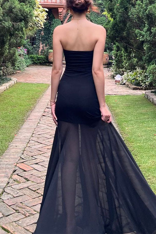 Mixiedress Strapless Mesh Splice Bodycon Maxi Dress