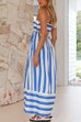 Mixiedress Back Cut Out High Waist Striped Maxi Cami Dress