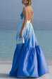Mixiedress Backless Cut Out Gradient Tie Dye Ruffle Maxi Cami Dress