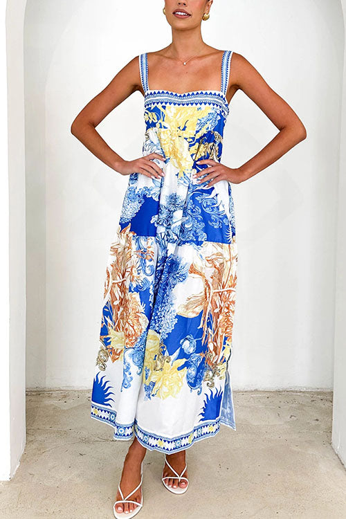 Mixiedress Pocketed Side Slit Printed Maxi Cami Dress