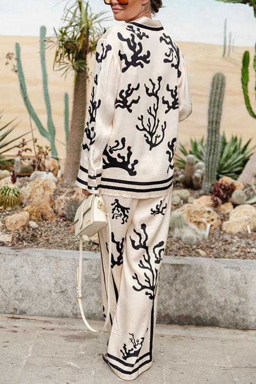 Mixiedress Wide Leg Reef Print Satin Pants