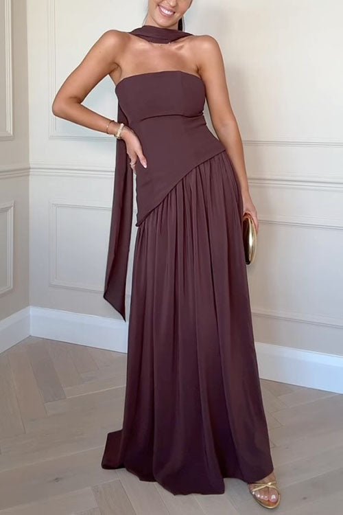 Mixiedress Strapless Back Lace-up High Slit Splice Maxi Dress