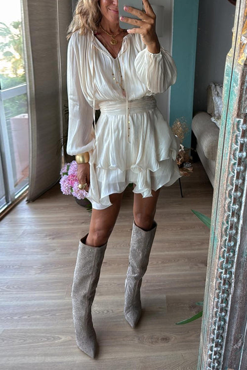 Mixiedress Lantern Long Sleeves Waisted Ruffle Mini Dress