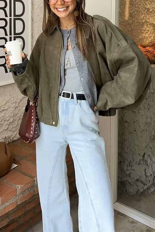 Mixiedress Lapel Zip Up Trendy Bomber Jacket