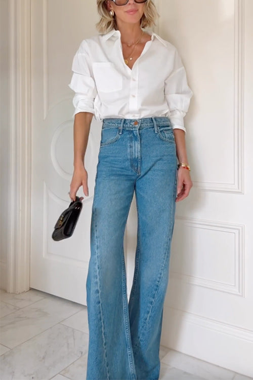 Mixiedress Lapel Long Sleeves Button Up Blouse Shirt