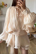 Mixiedress Long Sleeves Lace-up Tie Waist Ruffle Mini Dress