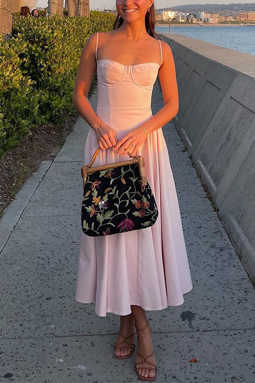 Mixiedress Spaghetti Strap Pocketed Corset Swing Midi Dress