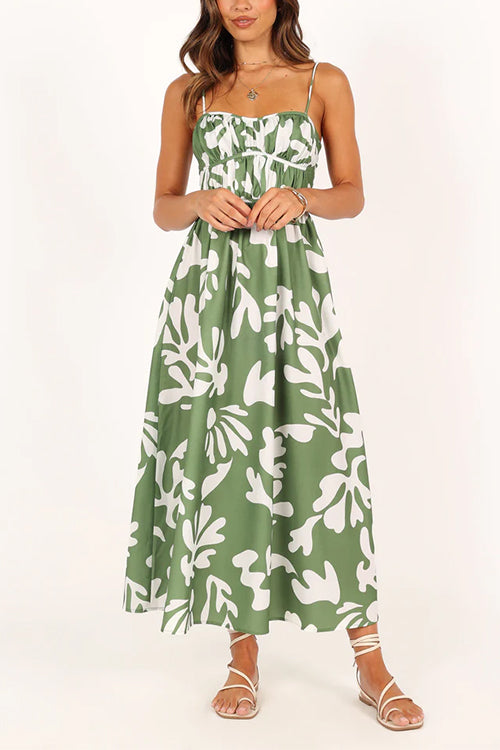 Mixiedress Spaghetti Strap High Waist Printed Maxi Holiday Dress