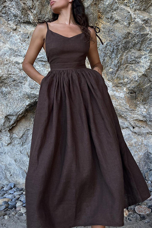 Mixiedress Tie Shoulder Backless Waisted Swing Maxi Cami Dress