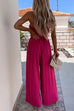 Mixiedress Spaghetti Strap Belted Pleated Wide Leg Jumpsuit