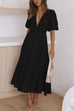 Mixiedress V Neck Lantern Sleeves Waisted Ruffle Maxi Dress