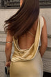 Cowl Neck Sleeveless Open Back Satin Maxi Party Dress