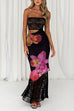 Mixiedress Strapless Lace Splice Floral Print Maxi Dress