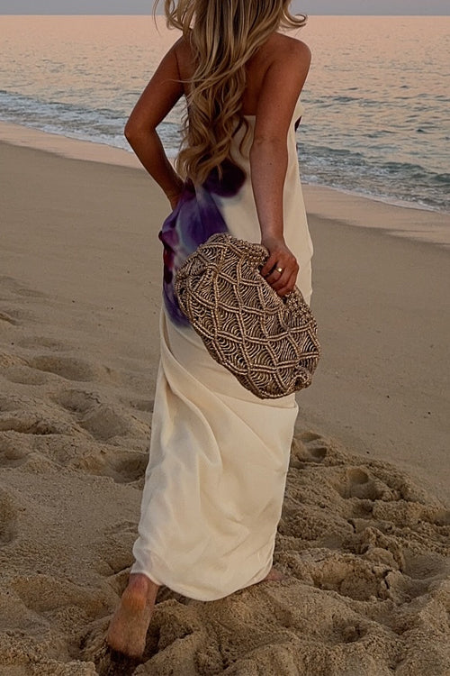 Mixiedress Elegant Strapless Floral Print Maxi Dress