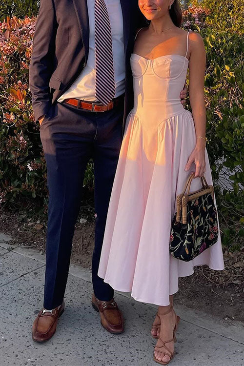 Mixiedress Spaghetti Strap Pocketed Corset Swing Midi Dress