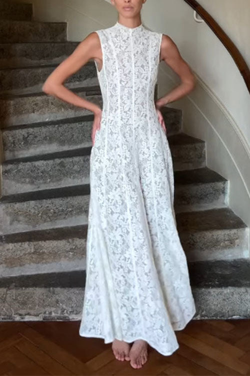 Mixiedress Mockneck Sleeveless A-line Lace Maxi Dress