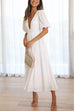 Mixiedress V Neck Lantern Sleeves Waisted Ruffle Maxi Dress