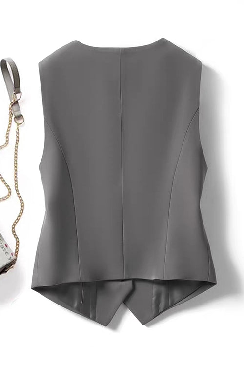 Mixiedress V Neck Button Up Pocketed Blazer Vest