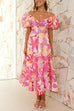 Mixiedress Twist Knot Cut Out Puffle Sleeves Printed Ruffle Maxi Dress