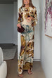 Bell Long Sleeves Open Back Floral Print Maxi Dress
