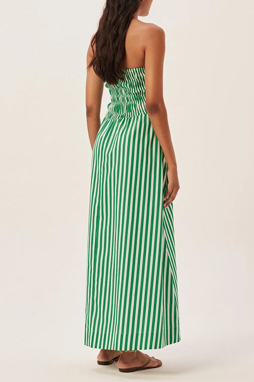 Mixiedress Strapless Smocked Tube Striped Maxi Dress