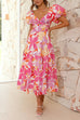 Mixiedress Twist Knot Cut Out Puffle Sleeves Printed Ruffle Maxi Dress