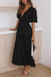Mixiedress V Neck Lantern Sleeves Waisted Ruffle Maxi Dress