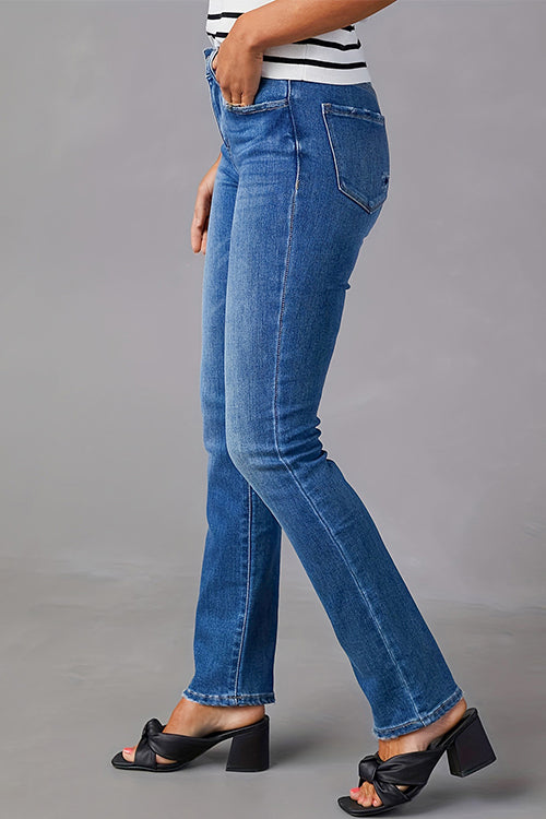 Mixiedress High Waist Straight Leg Stretchy Denim Pants