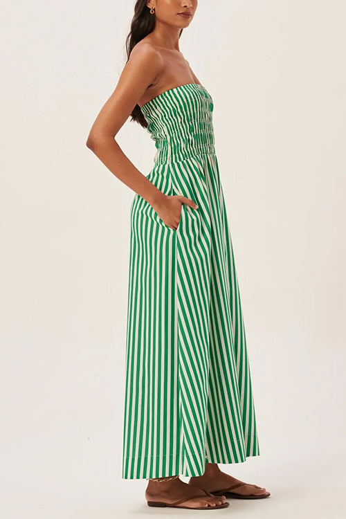 Mixiedress Strapless Smocked Tube Striped Maxi Dress