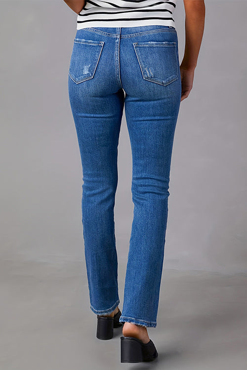 Mixiedress High Waist Straight Leg Stretchy Denim Pants