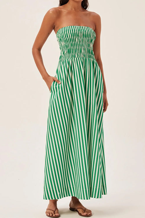 Mixiedress Strapless Smocked Tube Striped Maxi Dress