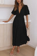 Mixiedress V Neck Lantern Sleeves Waisted Ruffle Maxi Dress