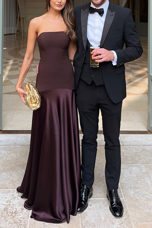 Mixiedress Strapless Satin Patchwork Flare Maxi Dress