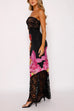 Mixiedress Strapless Lace Splice Floral Print Maxi Dress