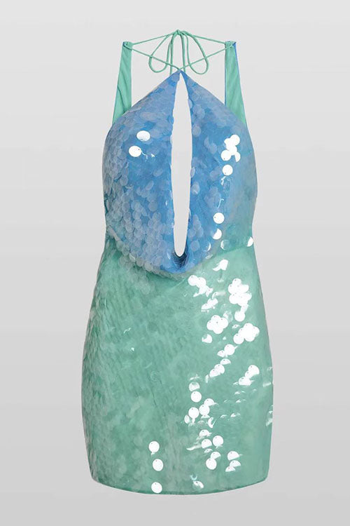 Mixiedress Halter Cut Out Open Back Sequin Mini Dress