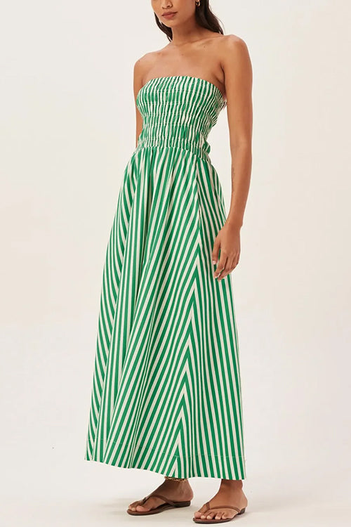 Mixiedress Strapless Smocked Tube Striped Maxi Dress