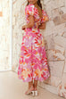 Mixiedress Twist Knot Cut Out Puffle Sleeves Printed Ruffle Maxi Dress