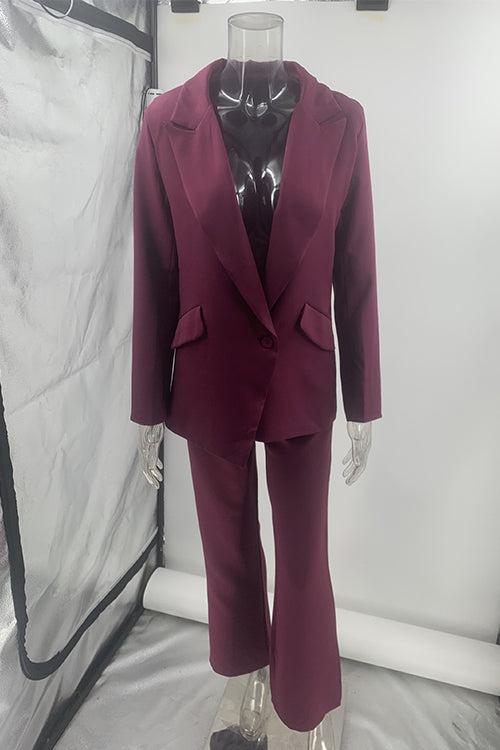 Mixiedress One Button Pocketed Blazer and Straight Leg Pants Power Suit Set