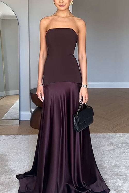 Mixiedress Strapless Satin Patchwork Flare Maxi Dress